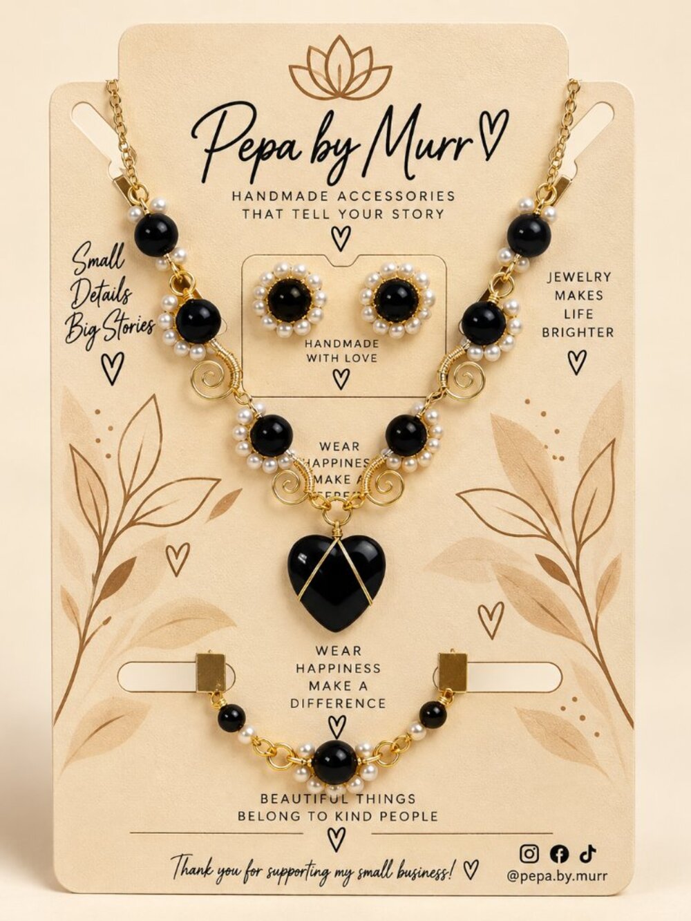 Midnight Romance Black & Gold Jewelry Set  Handmade Necklace, Bracelet & Earrins
